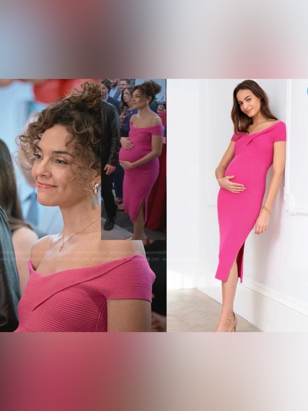 Seraphine Off-Shoulder Maternity Knit Dress in Hot Pink